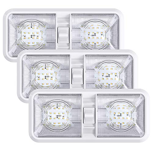 Leisure LED 3 Pack RV LED Ceiling Double Dome Light Fixture with ON/OFF Switch Interior Lighting for Car/RV/Trailer/Camper/Boat DC 12V Natural White 4000-4500K 48X2835SMD - Image 1
