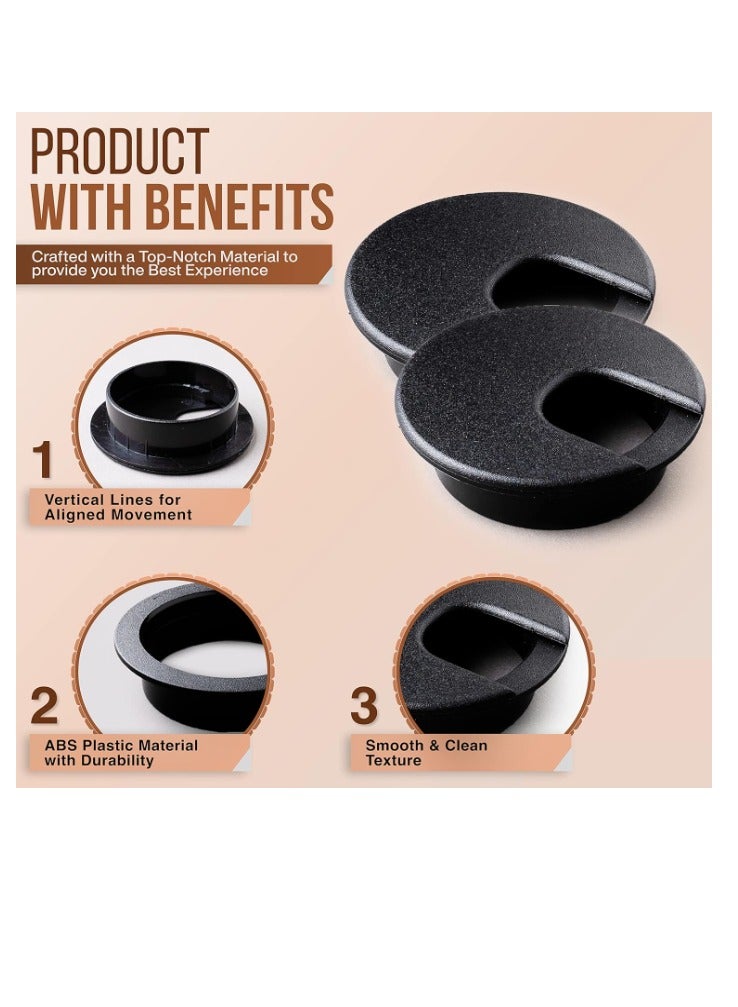 Yakumuz Desk Grommet 2 Inch (50 mm) Pack of 5-Yakumuz Black ABS Plastic Cable Hole Cover to Arrange Wires & Cords Through Computer Table/Countertops - Image 3