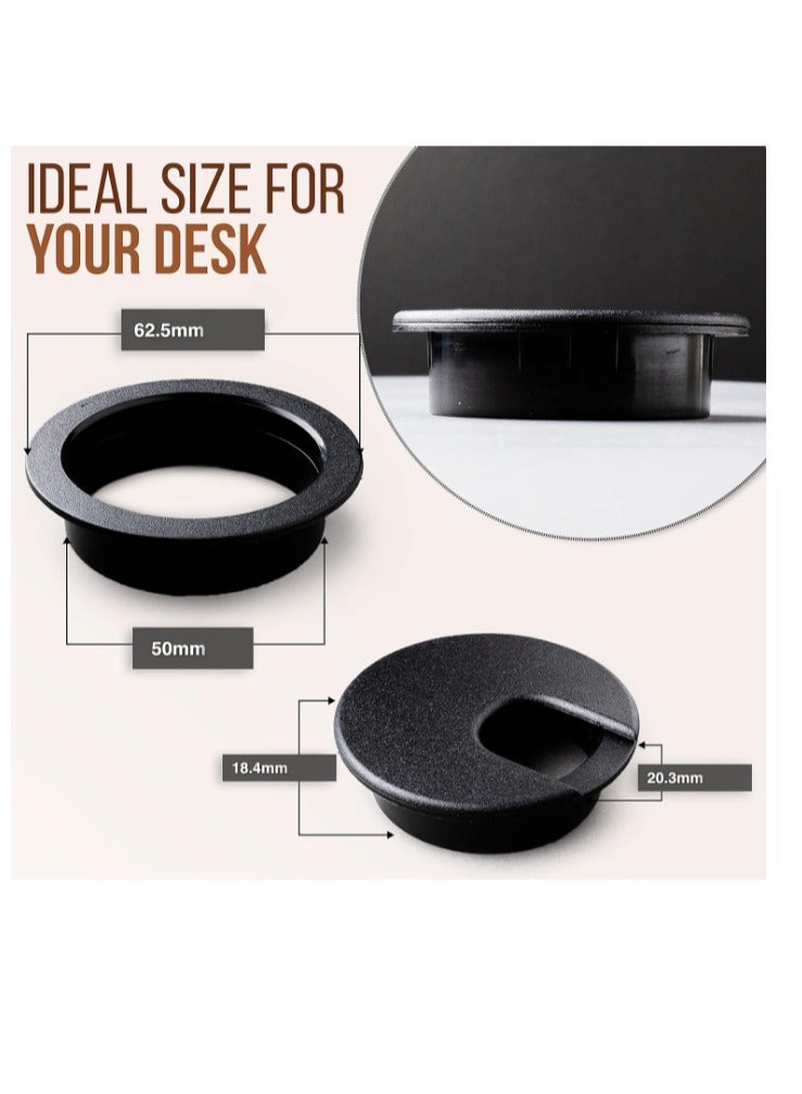 Yakumuz Desk Grommet 2 Inch (50 mm) Pack of 5-Yakumuz Black ABS Plastic Cable Hole Cover to Arrange Wires & Cords Through Computer Table/Countertops - Image 2
