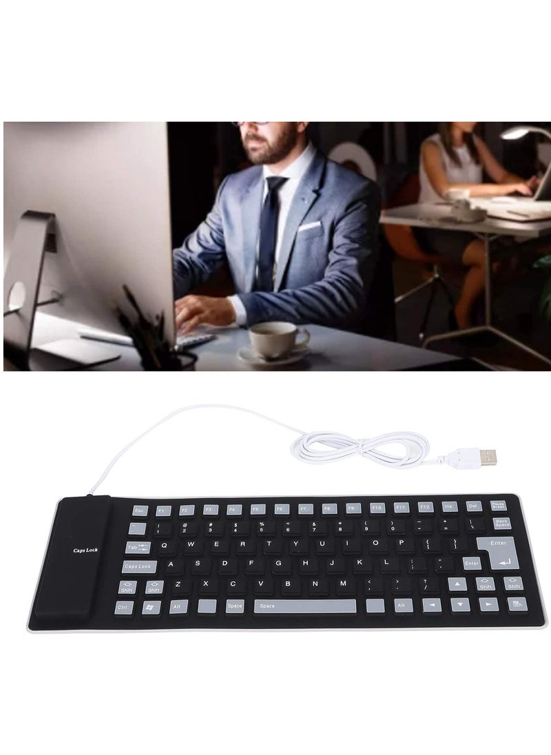 SYOSI - Foldable Flexible Keyboard USB Wired Gaming Keyboard 85 Keys Fully Sealed Design, Roll-up Silent Soft Keyboard Waterproof Dustproof for PC Notebook Laptop - Image 1