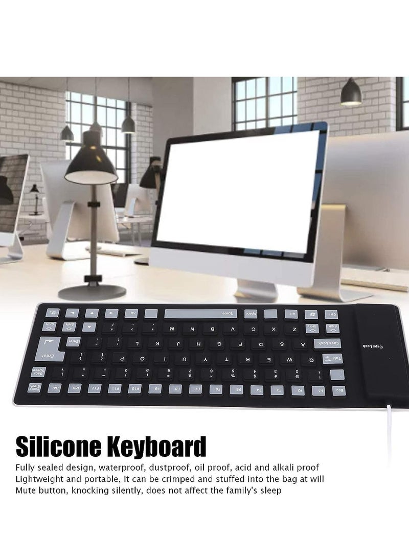 SYOSI - Foldable Flexible Keyboard USB Wired Gaming Keyboard 85 Keys Fully Sealed Design, Roll-up Silent Soft Keyboard Waterproof Dustproof for PC Notebook Laptop - Image 1