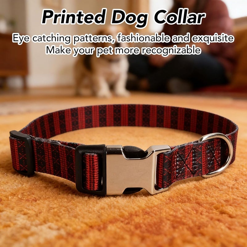 Haofy Printed Dog Collar Metal Buckle Adjustable Soft Polyester for Daily Walking Outdoor Activities, Stainless Steel D Ring 0.5 Inch Width (M) - Image 2