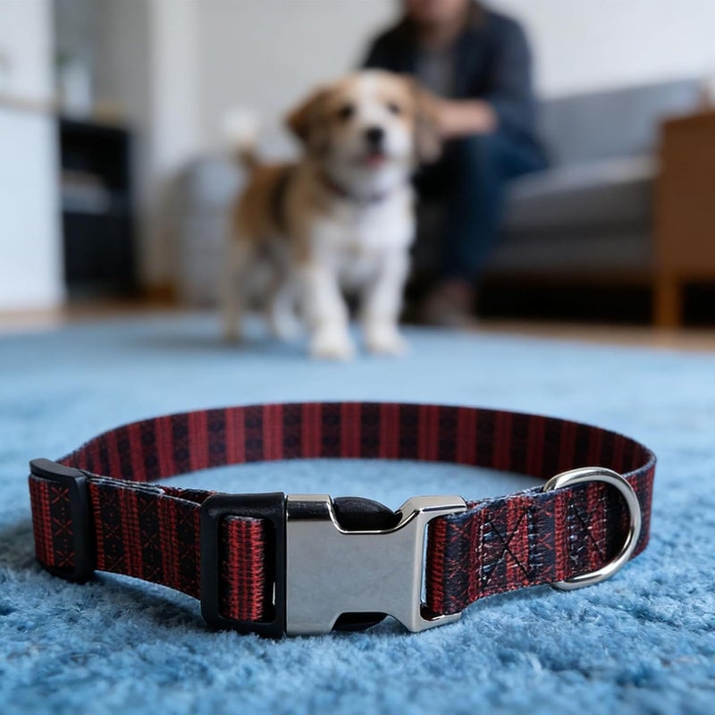 Haofy Printed Dog Collar Metal Buckle Adjustable Soft Polyester for Daily Walking Outdoor Activities, Stainless Steel D Ring 0.5 Inch Width (M) - Image 5