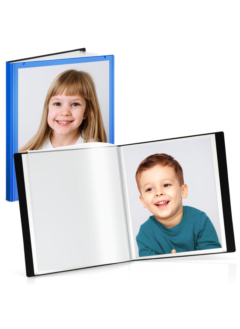 Cranbury CRANBURY Portfolio Binder for 8x10 Photos Blue Poly Plastic 8 x 10 Art Presentation Book with Clear Plastic Sleeves 24 Pages Hold 48 Pictures 10x8 Photo Book with Customizable Front Pocket 