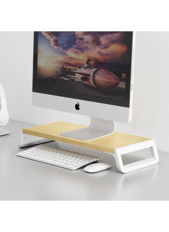 Computer Stand Laptop Heightening Bracket Pad Height Monitor Desktop Wooden Base Desktop Keyboard Desktop Shelf-Color:Chinese Snow White + Black Frame