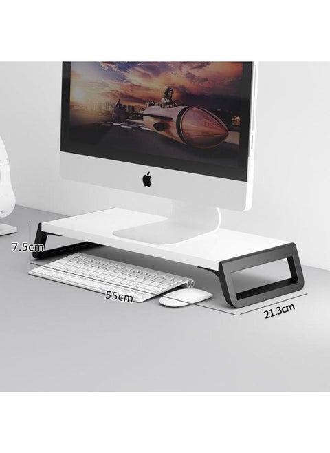 Computer Stand Laptop Heightening Bracket Pad Height Monitor Desktop Wooden Base Desktop Keyboard Desktop Shelf-Color:Chinese Snow White + Black Frame
