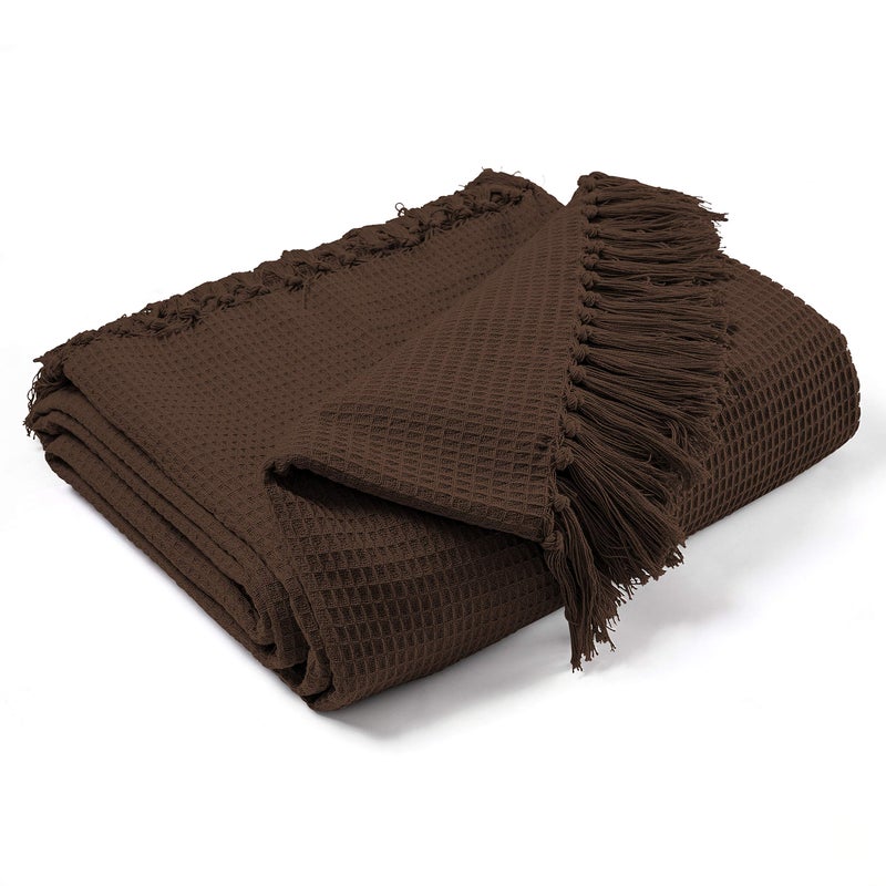 EHC Waffle Cotton Woven Large Sofa Throw 2 Seater ChairSofaBed 178 x 254 cm Chocolate