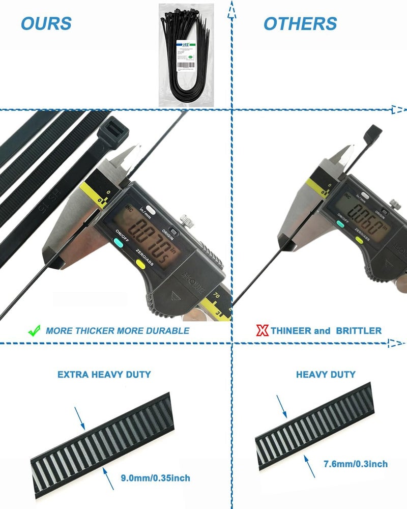 HS Long Heavy Duty Cable Tie Straps Plastic (50 Pack) Outdoor Strong Large Zip Ties 30 Inch,Industrial Zipties 200 Pound Strength UV Black - Image 2