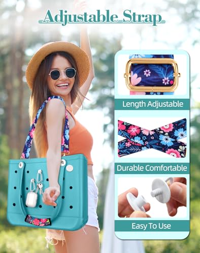 Toykee Bag Strap Crossbody Charms for Bogg Bag Accessories Shoulder Strap Neoprene Luggage Handle Wrap for Suitcases 2 Key Holders Blue Flower - Image 3