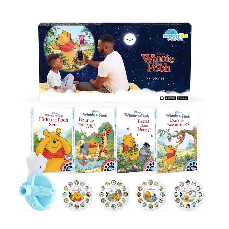 Moonlite Storytime Mini Projector with 4 Winnie The Pooh Stories, A Magical Way to Read Together, Digital Storybooks, Fun Sound Effects, Learning Gifts for Kids Ages 1 and Up - Image 1