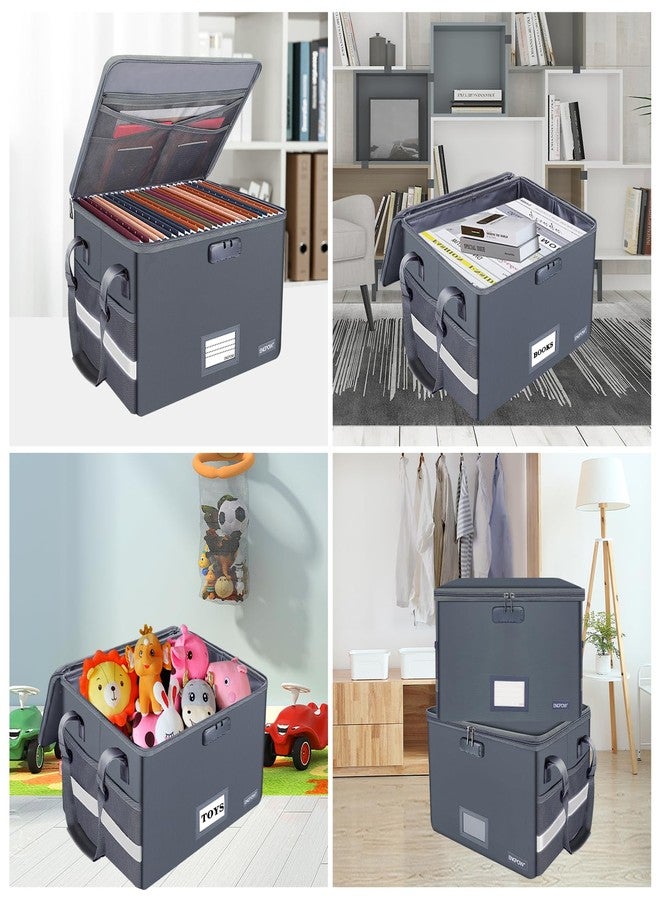 ENGPOW File Box with Lock,Fireproof Document Box with Pockets,Collapsible File Storage Organizer Box Filing Box with Handle,Portable Home Office Safe Box for Hanging Letter/Legal Folder,2 Pack(Gray) - Image 2