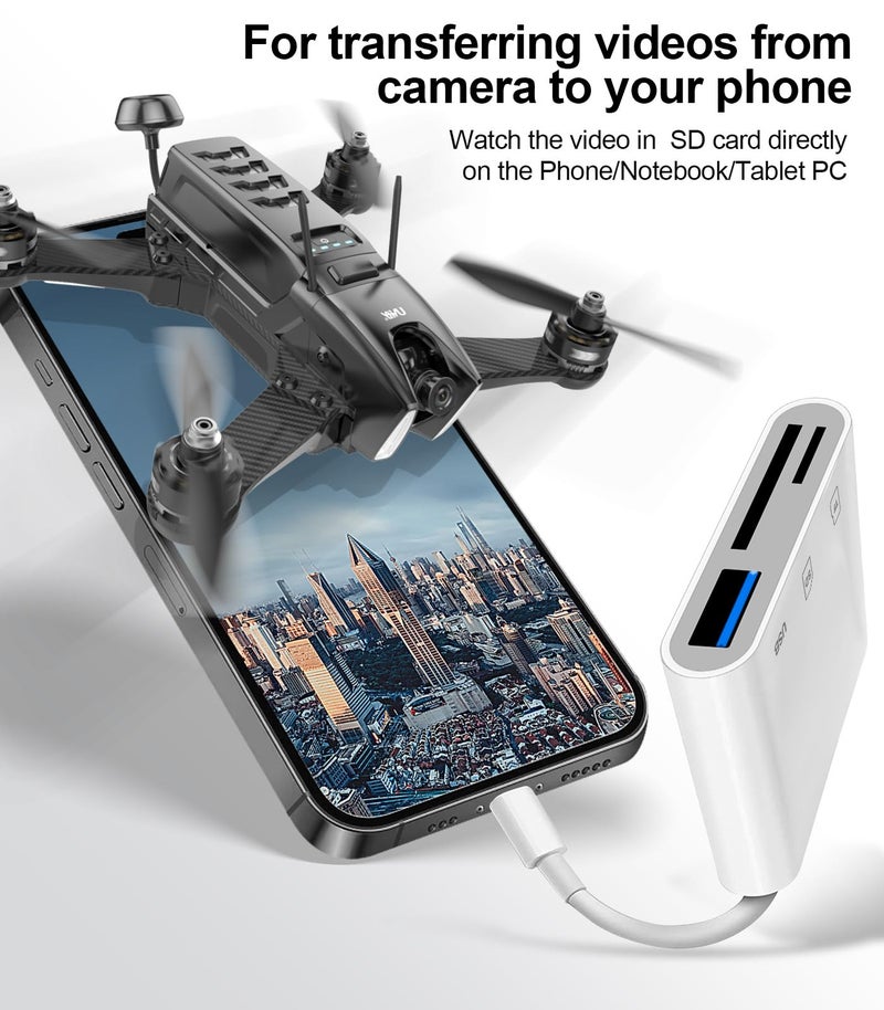 Denlane USB C SD Card Reader for iPhone 15-17, USB C to Micro SD Memory Card Adapter for iPad/Mac Pro/Air, USBC/Type C Camera Card Reader with USB A Port for iPhone 16 and More Android USBC Devices - Image 4