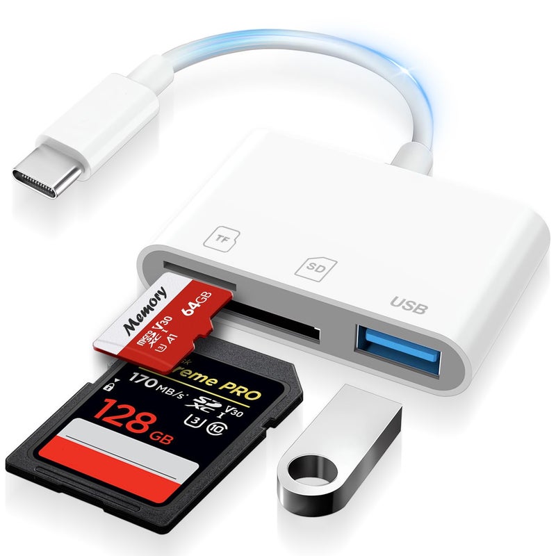 Denlane USB C SD Card Reader for iPhone 15-17, USB C to Micro SD Memory Card Adapter for iPad/Mac Pro/Air, USBC/Type C Camera Card Reader with USB A Port for iPhone 16 and More Android USBC Devices - Image 1