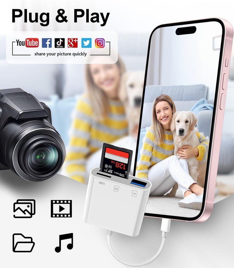 Denlane USB C SD Card Reader for iPhone 15-17, USB C to Micro SD Memory Card Adapter for iPad/Mac Pro/Air, USBC/Type C Camera Card Reader with USB A Port for iPhone 16 and More Android USBC Devices - Image 3