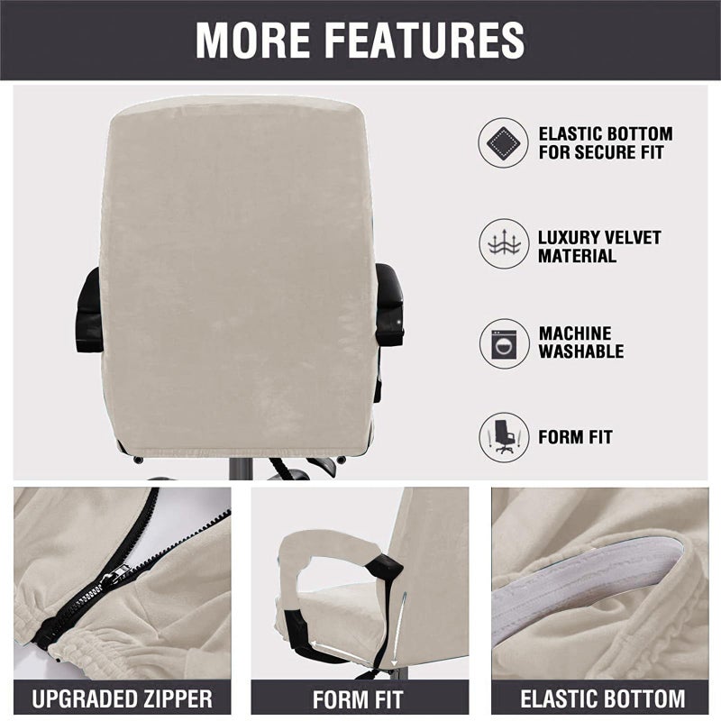 GOWT Velvet Plush Stretchable Office Desk Chair Cover Cat Proof with Wheels, Chair Seat Cover with Armrest Protector for Pets & Kids, Removable for Ergonomic Mesh Computer Rolling Chair, Beige, XL - Image 5