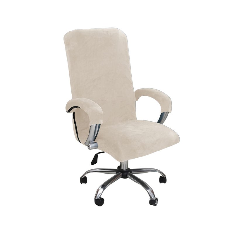 GOWT Velvet Plush Stretchable Office Desk Chair Cover Cat Proof with Wheels, Chair Seat Cover with Armrest Protector for Pets & Kids, Removable for Ergonomic Mesh Computer Rolling Chair, Beige, XL - Image 1