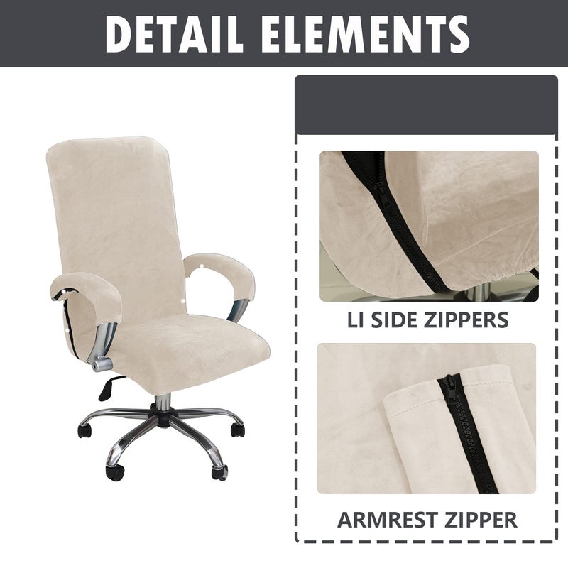 GOWT Velvet Plush Stretchable Office Desk Chair Cover Cat Proof with Wheels, Chair Seat Cover with Armrest Protector for Pets & Kids, Removable for Ergonomic Mesh Computer Rolling Chair, Beige, XL - Image 4