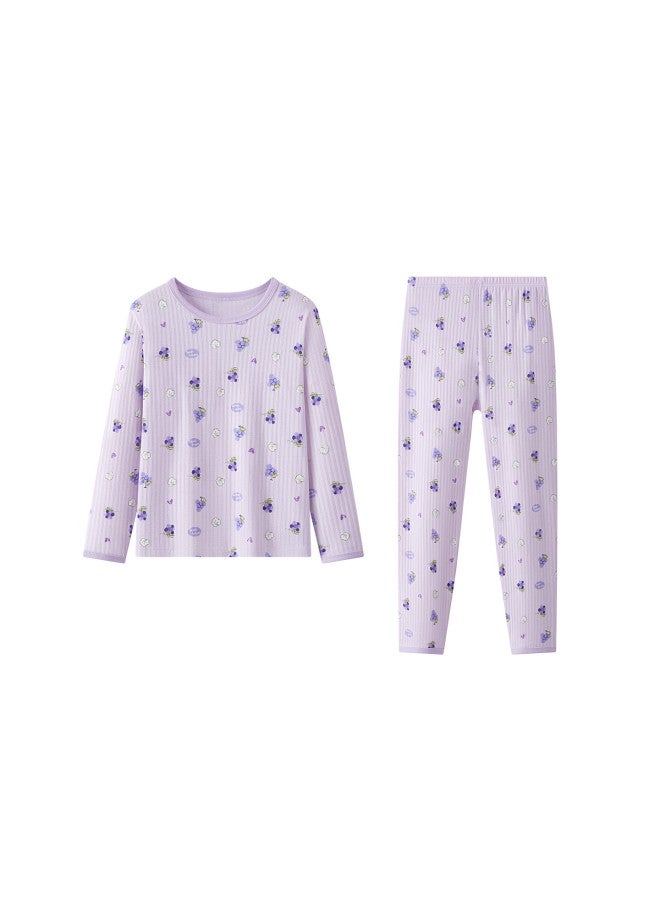 Deesha 7a Antibacterial 40s Tight-spun Girls' Pure Cotton Crew Neck Thermal Underwear Set For Older Children