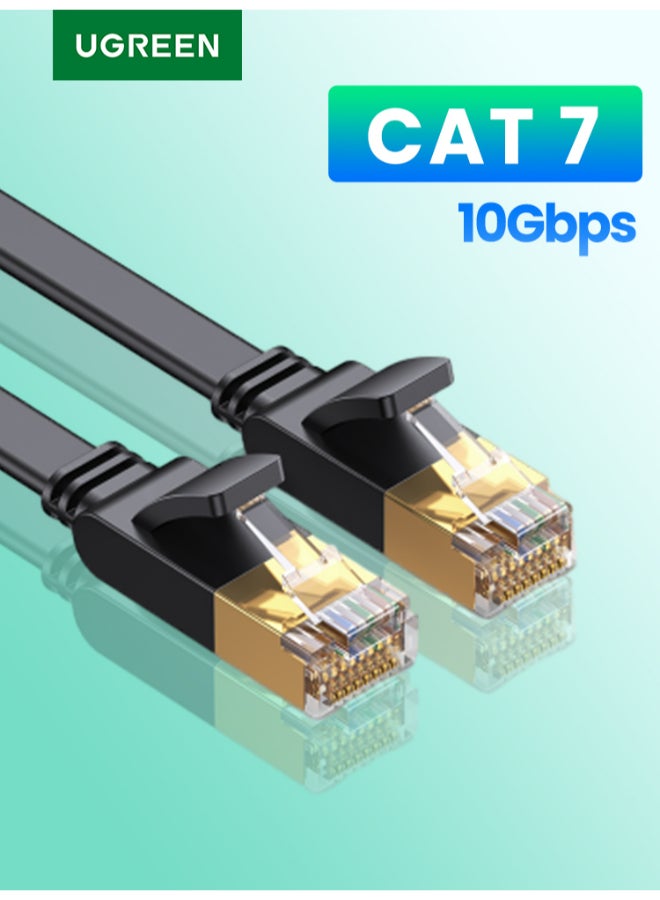 Ethernet Cable Cat7 High Speed Flat Gigabit RJ45 LAN Cable 10Gbps Shielded Internet Network Patch Cord Compatible For Gaming PS5/4/3 Xbox PC Laptop Modem Router PC-1M Black