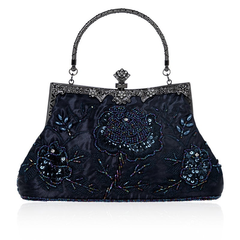 Vintage Beaded Evening Clutch Purse Dark blue