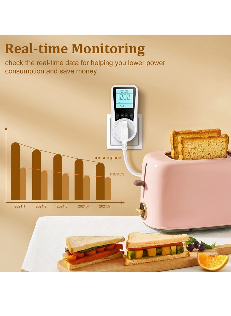 Electricity Usage Monitor with Backlight LCD Display - Voltage, Amps, Wattage, KWH Consumption Tracker - Energy Power Meter Plug for Home - Overload Protection (2900W/13A) - Image 2