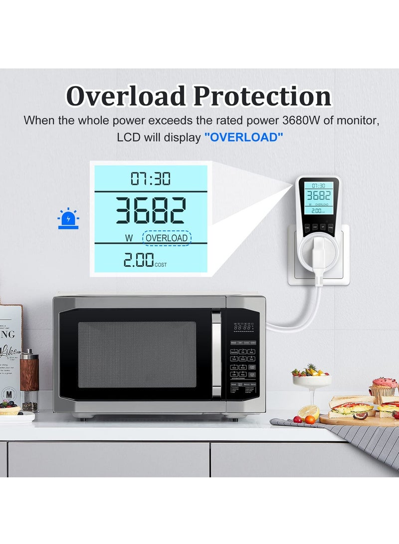 Electricity Usage Monitor with Backlight LCD Display - Voltage, Amps, Wattage, KWH Consumption Tracker - Energy Power Meter Plug for Home - Overload Protection (2900W/13A) - Image 4