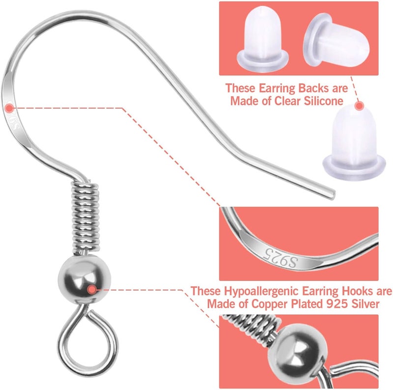 Thrilez 600Pcs Earring Making Kit with Hypoallergenic Hooks, Jump Rings, & Rubber Backs (Silver) - Image 5
