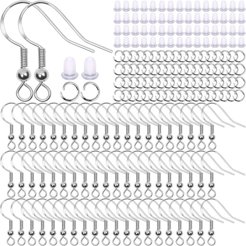 Thrilez 600Pcs Earring Making Kit with Hypoallergenic Hooks, Jump Rings, & Rubber Backs (Silver) - Image 1