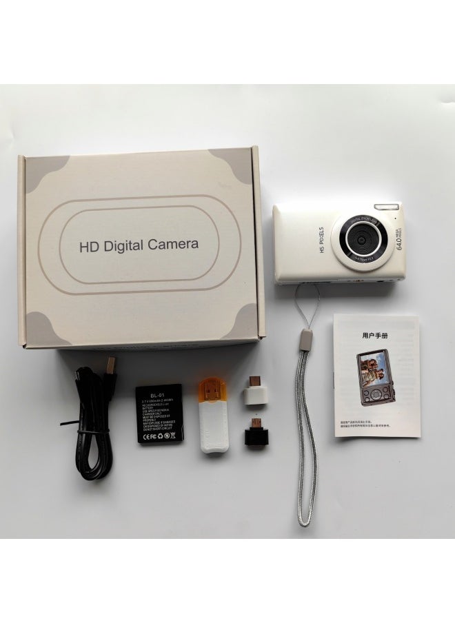 Generic 64 Million Student Music Digital Camera Portable Travel Entry-level Micro Single Vlog Camera-Body Color:FSD-C1 White Standard + OTG Card Reader  - Image 1