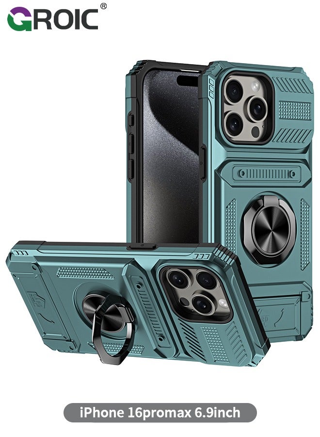 GROIC iPhone 16 Pro Max Case, iPhone 16 Pro Max Kickstand Case with Card Slot,Rotated Ring Kickstand Shockproof Protective Cover,iPhone 16 Pro Max Phone Shell 6.9'' - Image 1