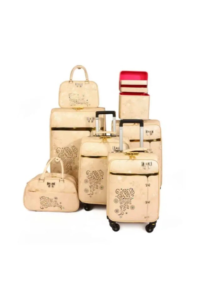 Prosperity 6-piece matching-color spinner trolley luggage set with tote bag, high-capacity suitcases perfect as wedding gifts for family and friends. - Image 1