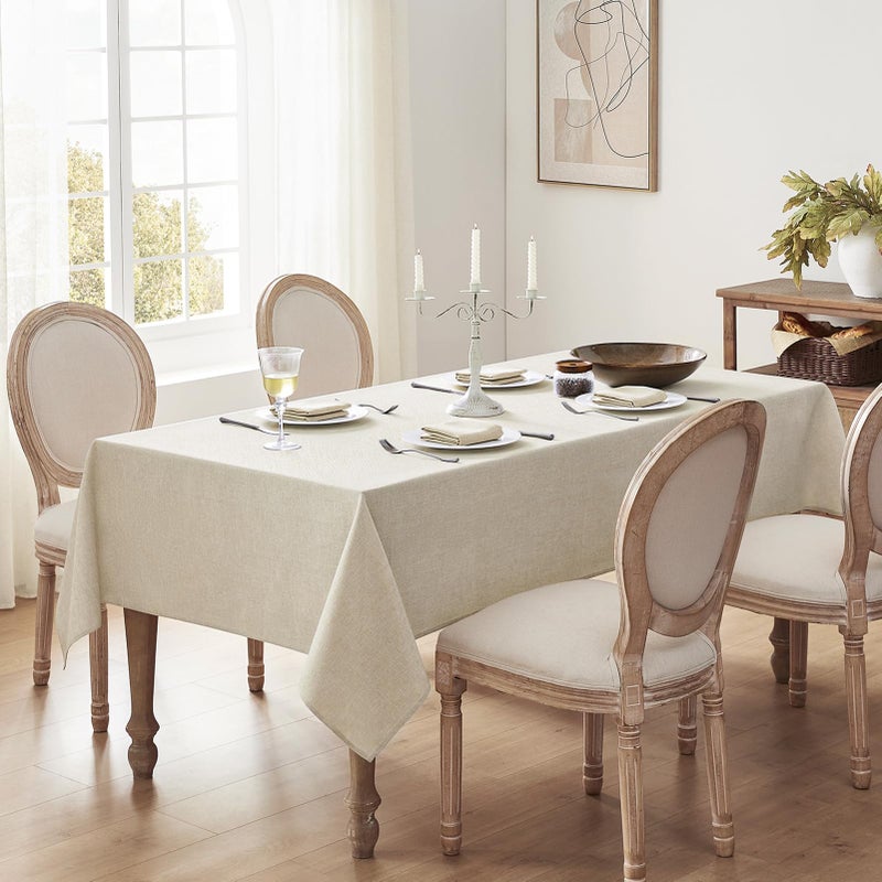 Softalker Small Tablecloth Beige 52x70 Inch Rectangle Linen Textured Outdoor Tablecloths Stain and Wrinkle Resistant Decorative Dining Table Cover Waterproof for Spring,Easter,Party,Garden,Coffee - Image 2