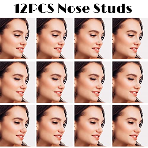 Drperfect 12Pcs 20G Nose Rings Studs L Shaped Dangle Nose Rings for Women Stainless Steel CZ Heart Snake Flower Butterfly Assorted Nose Nostrial Piercing Jewelry - Image 5