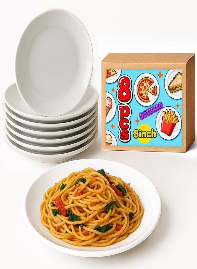 DOTUHAO Ceramic Plates Set of 8, White Dessert Plate 8 Inch, Appetizer Plate, Dishwasher, Microwave, Oven Safe, Smooth Glaze, Scratch Resistant (8PCS) - Image 1