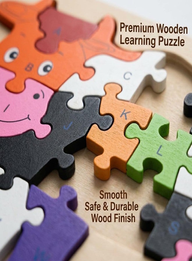 GITGRNTH 2 in 1 Multicolor Wooden Cow Shaped Alphabets A to Z & Numbers 1 to 26 Learning to Both Sides Puzzle 3D Jigsaw Block Puzzles for Preschool Kids 1+ Yrs -Wooden Toy for Toddlers Boys Girls - Image 4