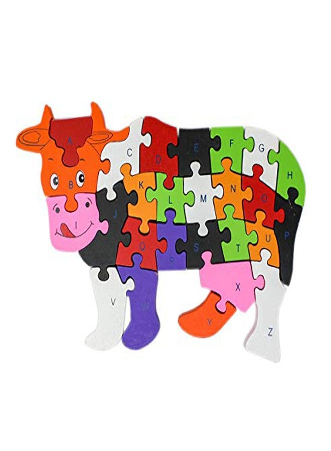 GITGRNTH 2 in 1 Multicolor Wooden Cow Shaped Alphabets A to Z & Numbers 1 to 26 Learning to Both Sides Puzzle 3D Jigsaw Block Puzzles for Preschool Kids 1+ Yrs -Wooden Toy for Toddlers Boys Girls - Image 1