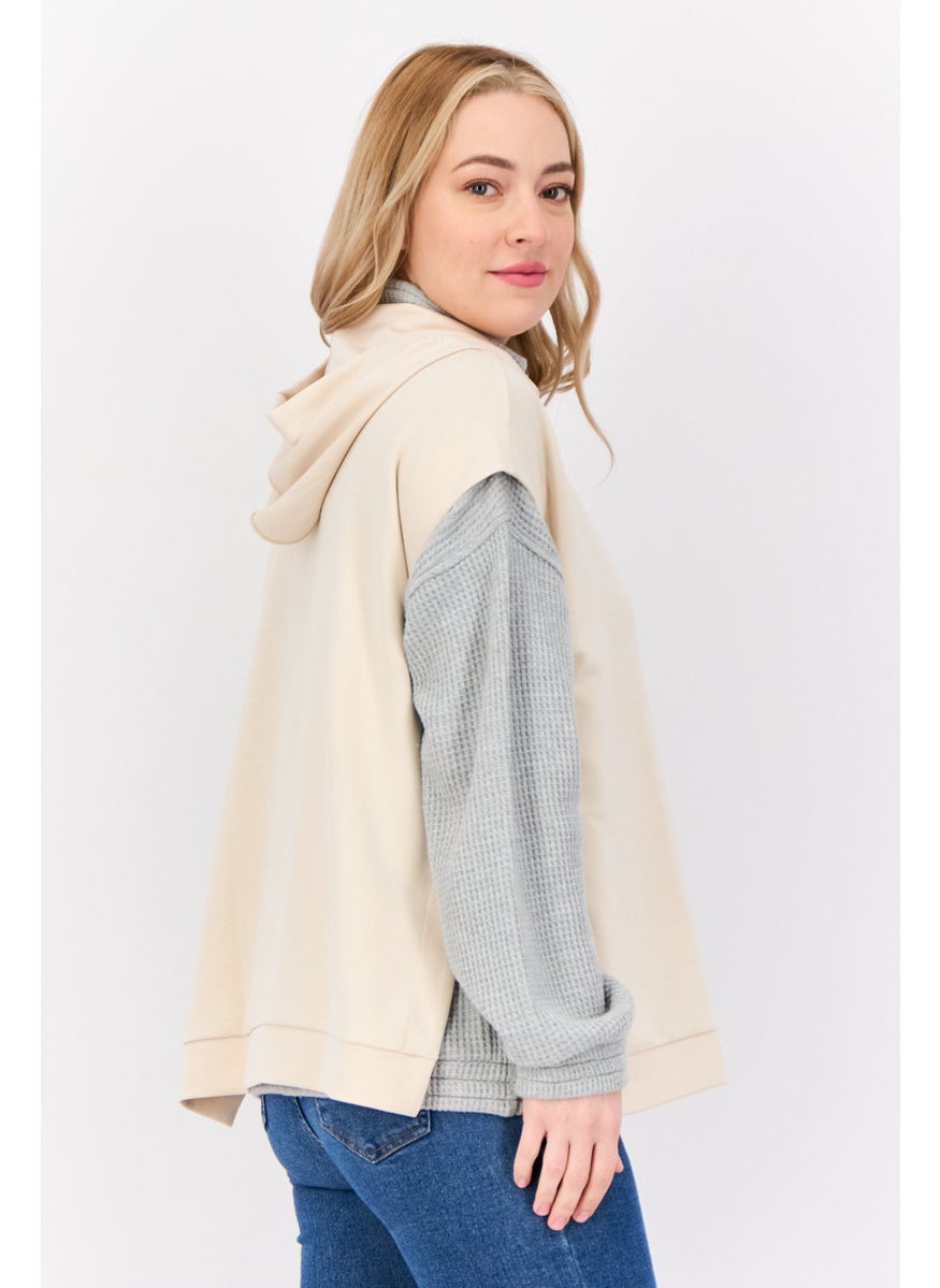 ESPRIT - Women Solid Sleeveless Hoodie, Beige - Image 1