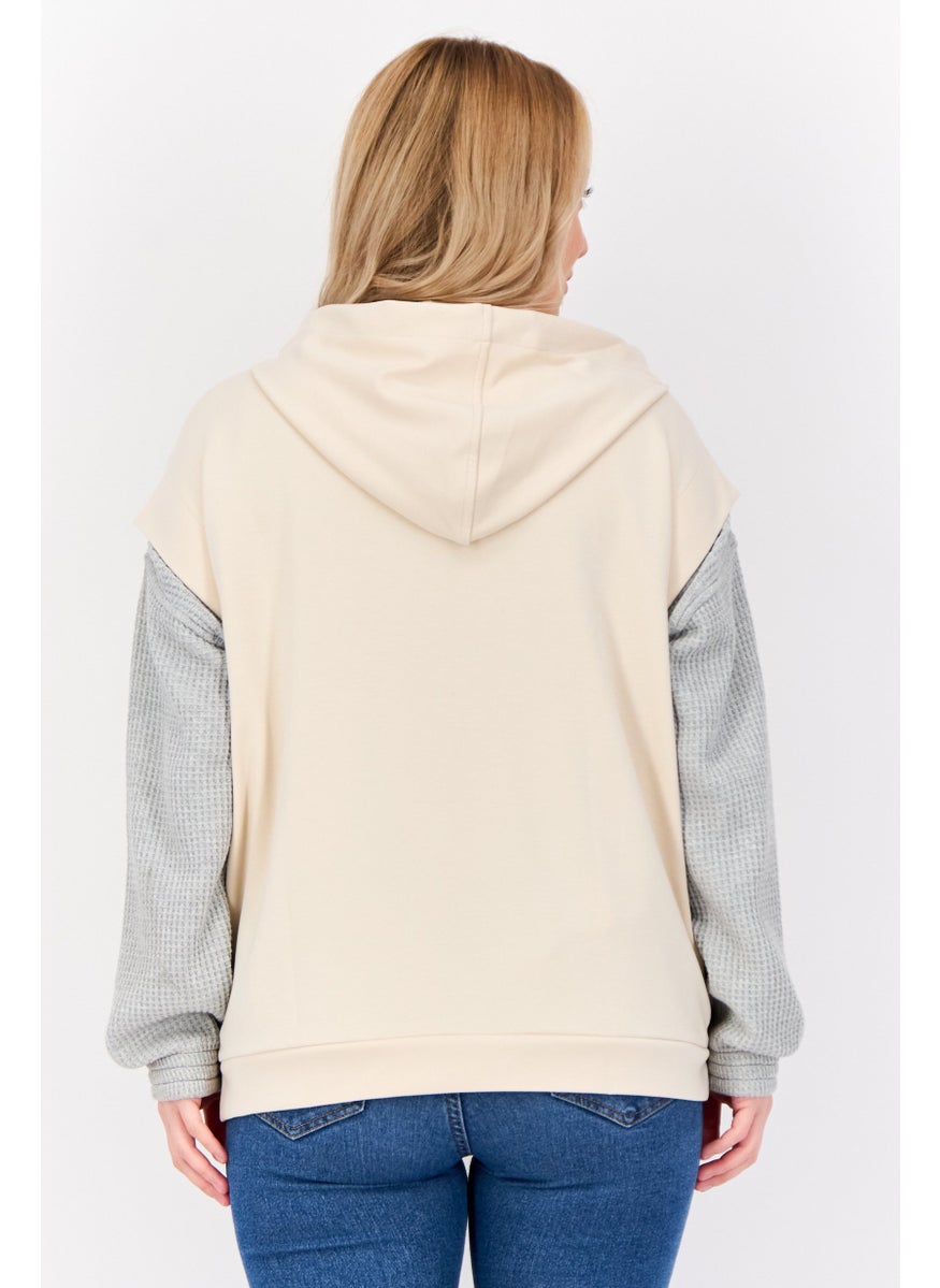 ESPRIT - Women Solid Sleeveless Hoodie, Beige - Image 1