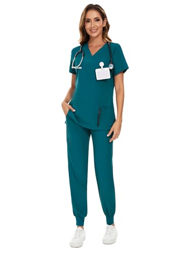 COZYFIT Scrubs for Women Set - Stretch V-Neck Scrub Top & Jogger Pant with 8 Pockets, Yoga Waistband, Anti Wrinkle, Slim Fit Women Scrubs - Image 1