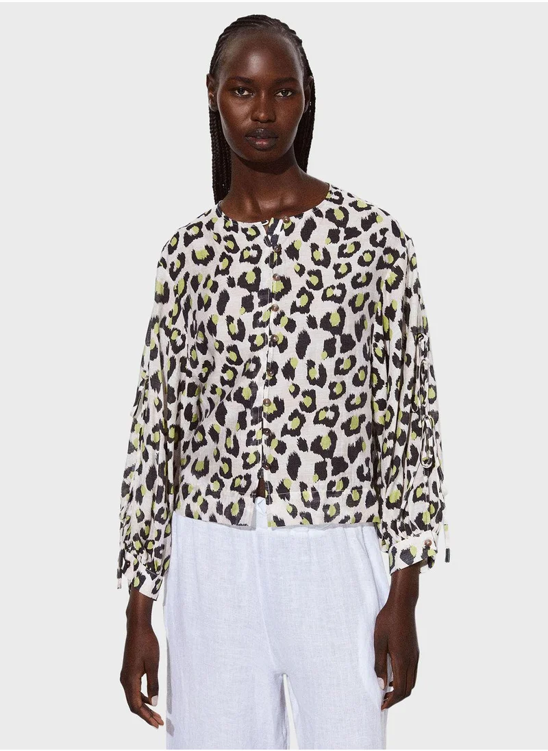 PARFOIS Floral Print Button Down Shirt