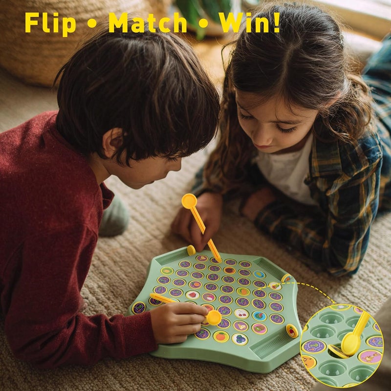 TINYLENS لعبة مطابقة الذاكرة، لوحة شطرنج قابلة للقلب بـ 52 فتحة مع قطع إضافية، لعبة مطابقة تعليمية للأطفال والرضع، مناسبة للسفر، 2-4 لاعبين (فواكه) - Image 2