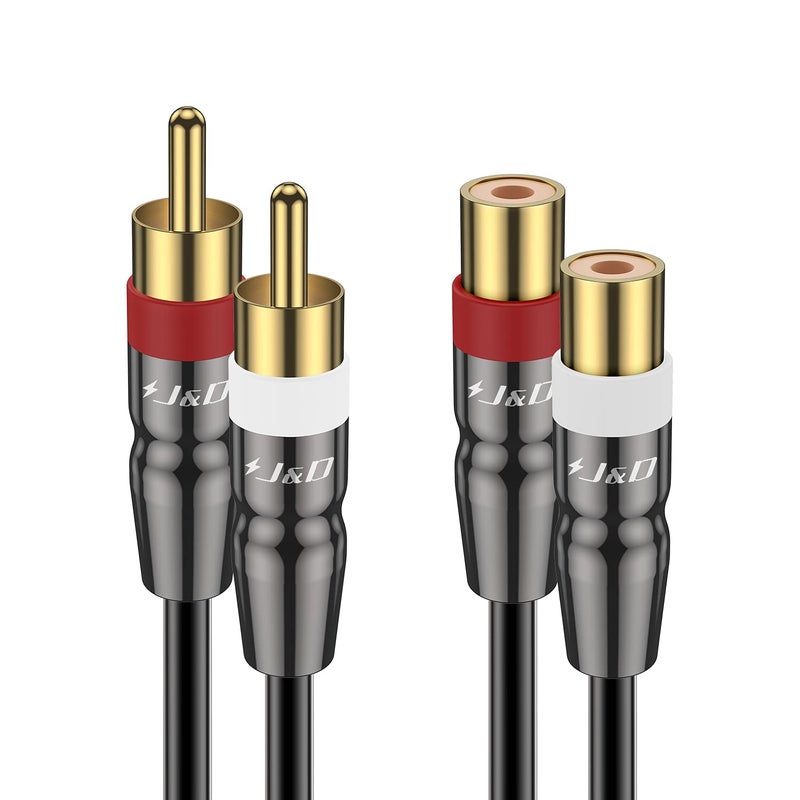 J&D 2 RCA Extension Cable Male to Female, Copper Shell Gold-Plated 2RCA Male to 2RCA Female Cable Stereo Audio Extender Cord Adapter, 3 Feet - Image 1