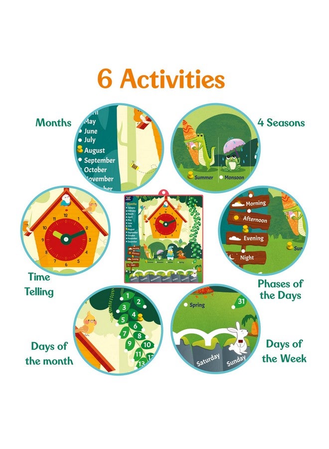 ويبي تقويم ويبي الخشبي التعليمي - الوقت والتاريخ وأيام الأسبوع والأشهر والفصول - ألعاب تعليمية للأطفال في المنزل ومرحلة ما قبل المدرسة وفصول مونتيسوري - Image 2