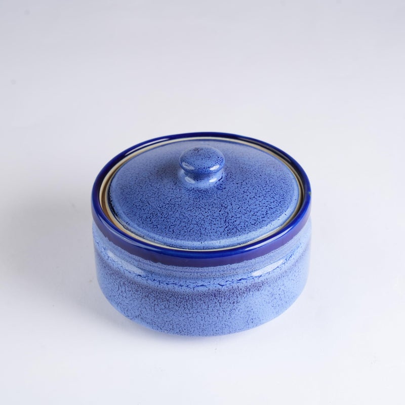Caffeine Ceramic Handmade Blue Crackle Serving Donga Casserole with lid (800 ml Medium) Microwave Safe & Dishwasher Safe - Image 2