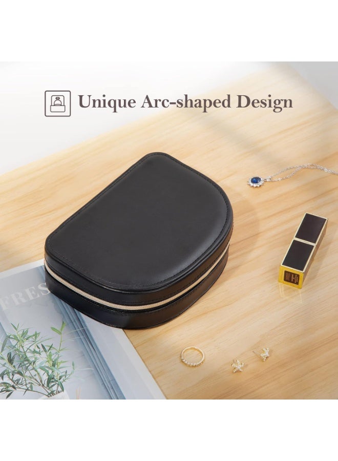 موثوقية التنبؤ صندوق مجوهرات بحجم مناسب للسفر، حافظة مجوهرات صغيرة محمولة على شكل صدفة بحرية، منظم مجوهرات صغير من طبقتين مصنوع من جلد البولي يوريثان للنساء (أسود) - Image 5