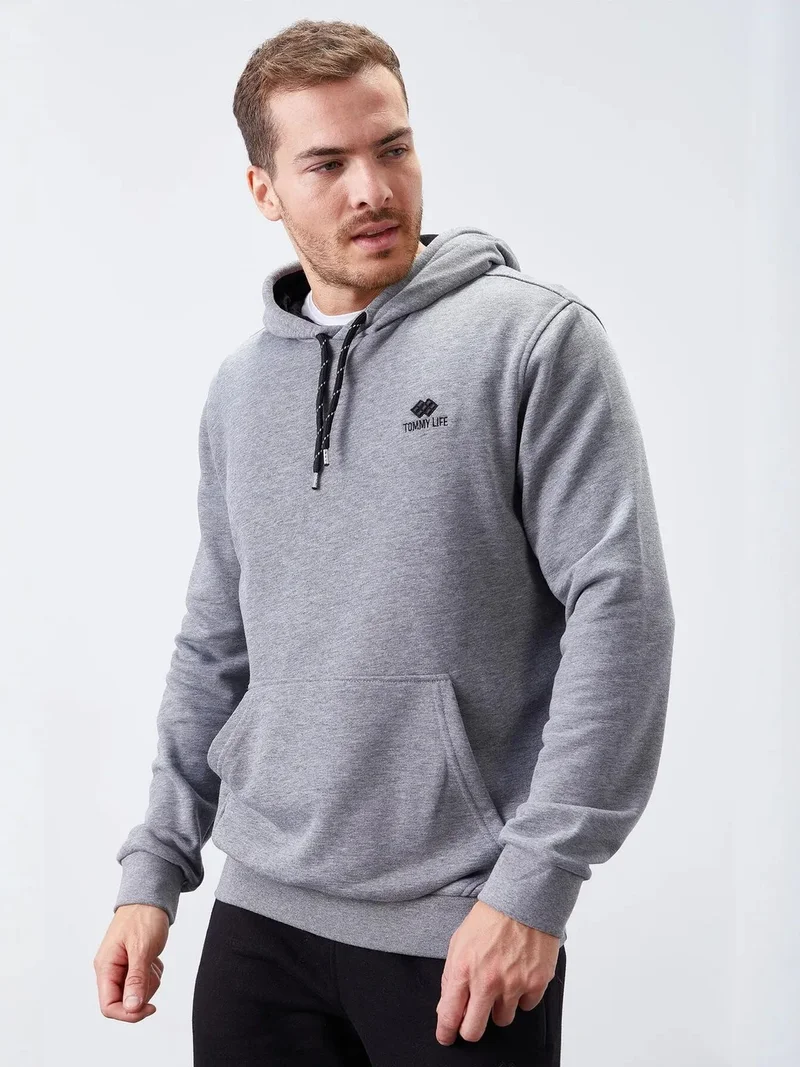 تومي لايف TOMMY Men's Solid Hooded Sweatshirt With Pocket