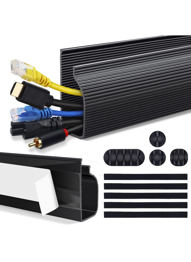 ZhiYo Cable Management Under Desk (31.5in J Channel 2x15.7in) Self Adhesive Cable Raceways Cable Channel, Easy to Install Cord Cover Cable Hider Desk Cord Organizer Electrical Cord Management Black  - Image 1
