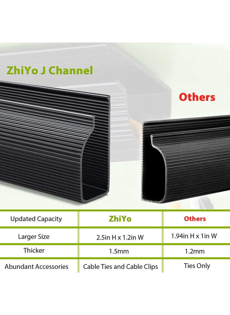 ZhiYo Cable Management Under Desk (31.5in J Channel 2x15.7in) Self Adhesive Cable Raceways Cable Channel, Easy to Install Cord Cover Cable Hider Desk Cord Organizer Electrical Cord Management Black  - Image 3