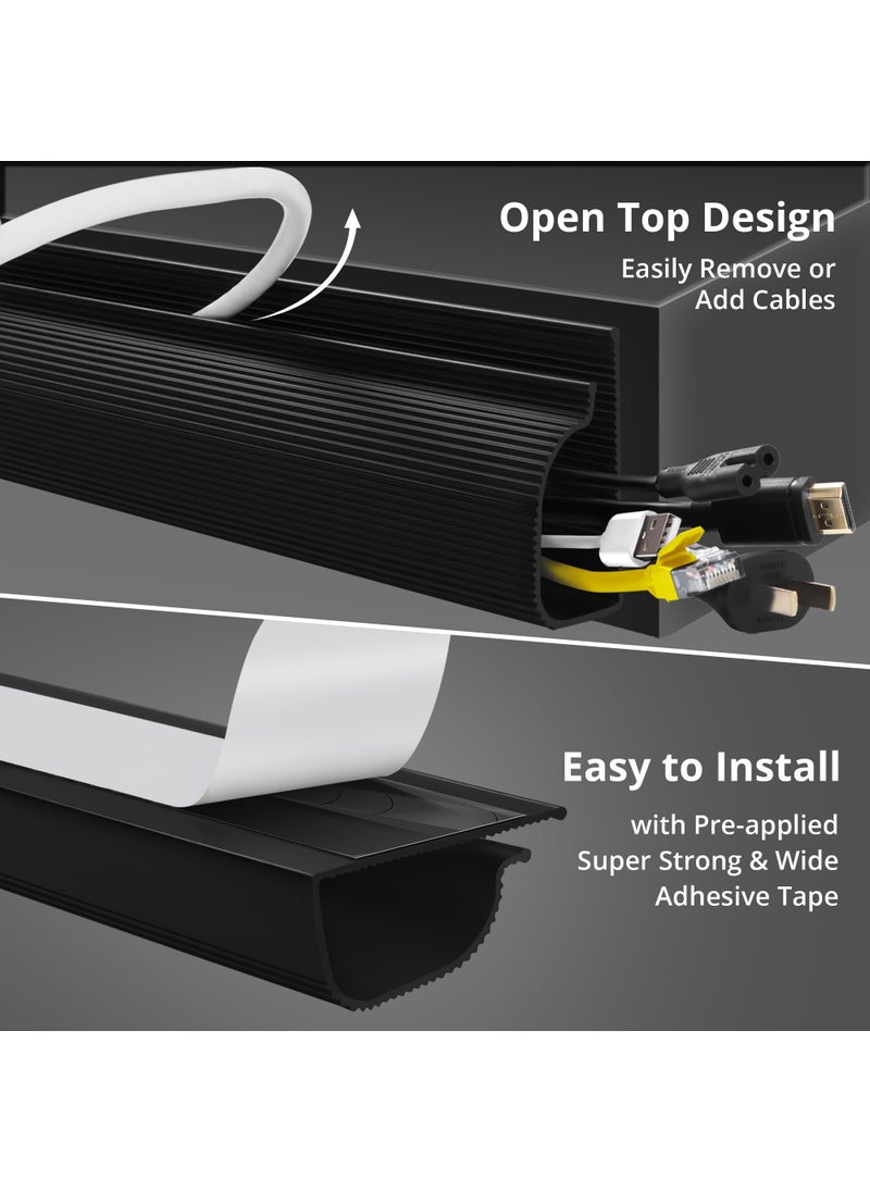 ZhiYo Cable Management Under Desk (31.5in J Channel 2x15.7in) Self Adhesive Cable Raceways Cable Channel, Easy to Install Cord Cover Cable Hider Desk Cord Organizer Electrical Cord Management Black  - Image 4