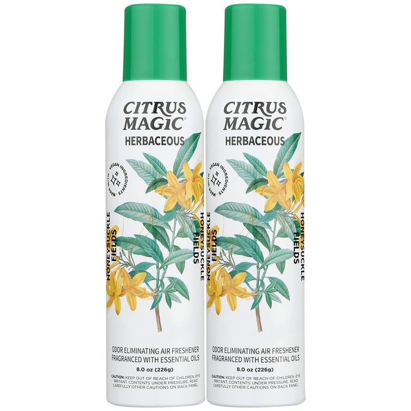 Citrus Magic Herbaceous Odor Eliminating Air Freshener Spray, Honeysuckle Fields, 8-Ounce, Pack of 2 - Image 1